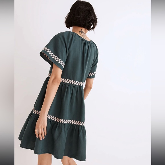 Embroidered Linen-Blend Flutter-Sleeve Mini Dress - Picture 5 of 9